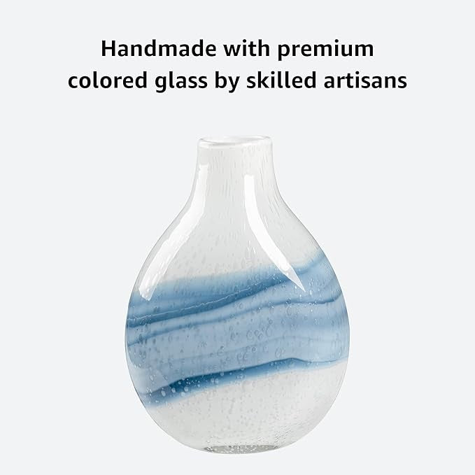 White Hand Blown Glass Vase 27cm Modern Coastal Table Centerpiece Decor