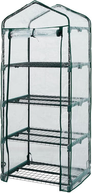 4-Tier Mini Greenhouse with Clear PVC Cover & Zipped Door for Outdoor Plants