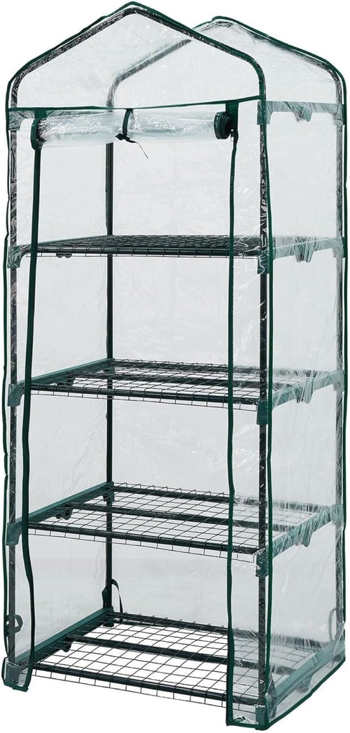 4-Tier Mini Greenhouse with Clear PVC Cover & Zipped Door for Outdoor Plants