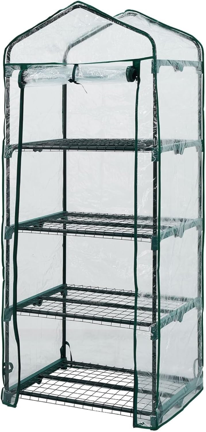 4-Tier Mini Greenhouse with Clear PVC Cover & Zipped Door for Outdoor Plants