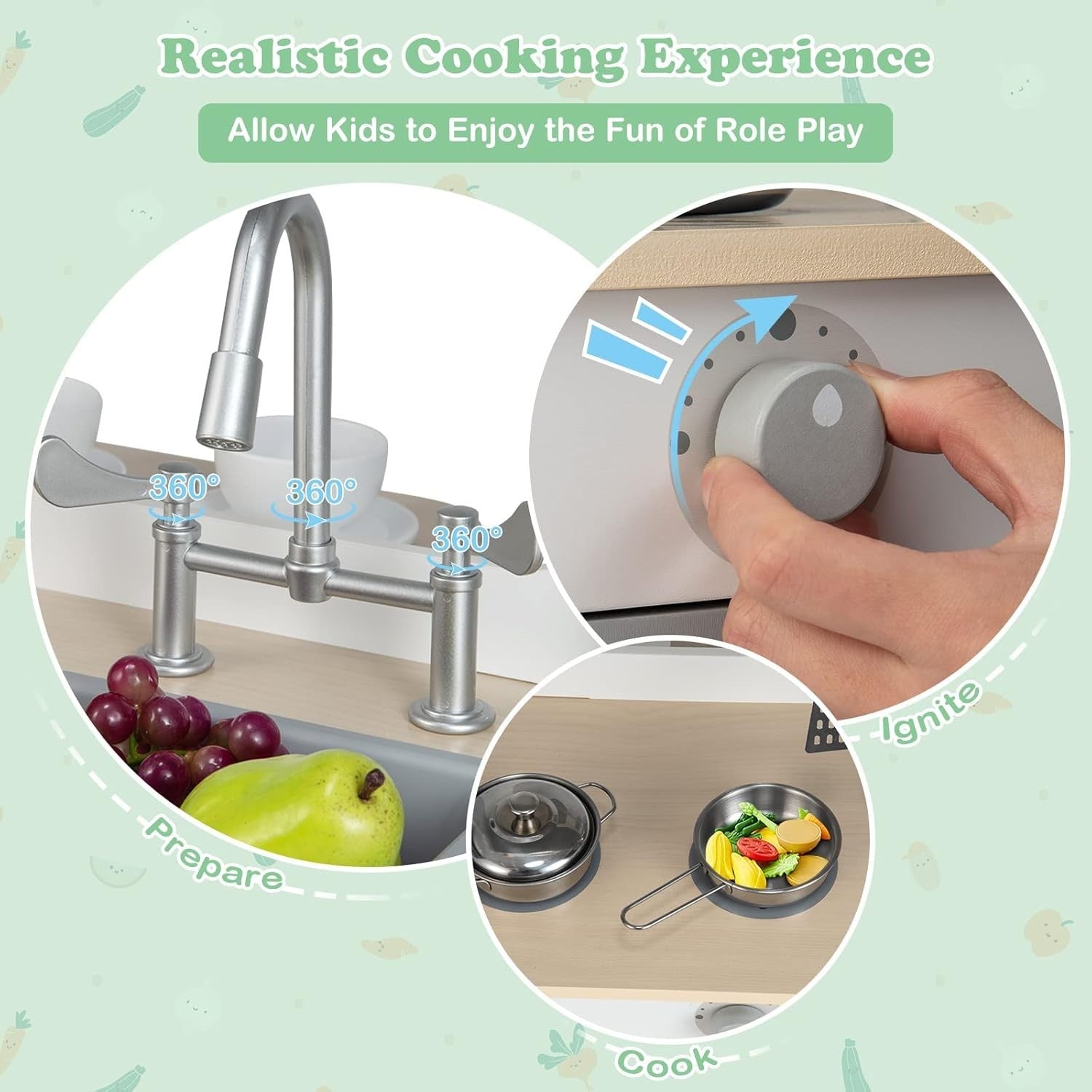 2 in 1 Kids Play Kitchen Diner Wooden Pretend Cooking Toy Grey White