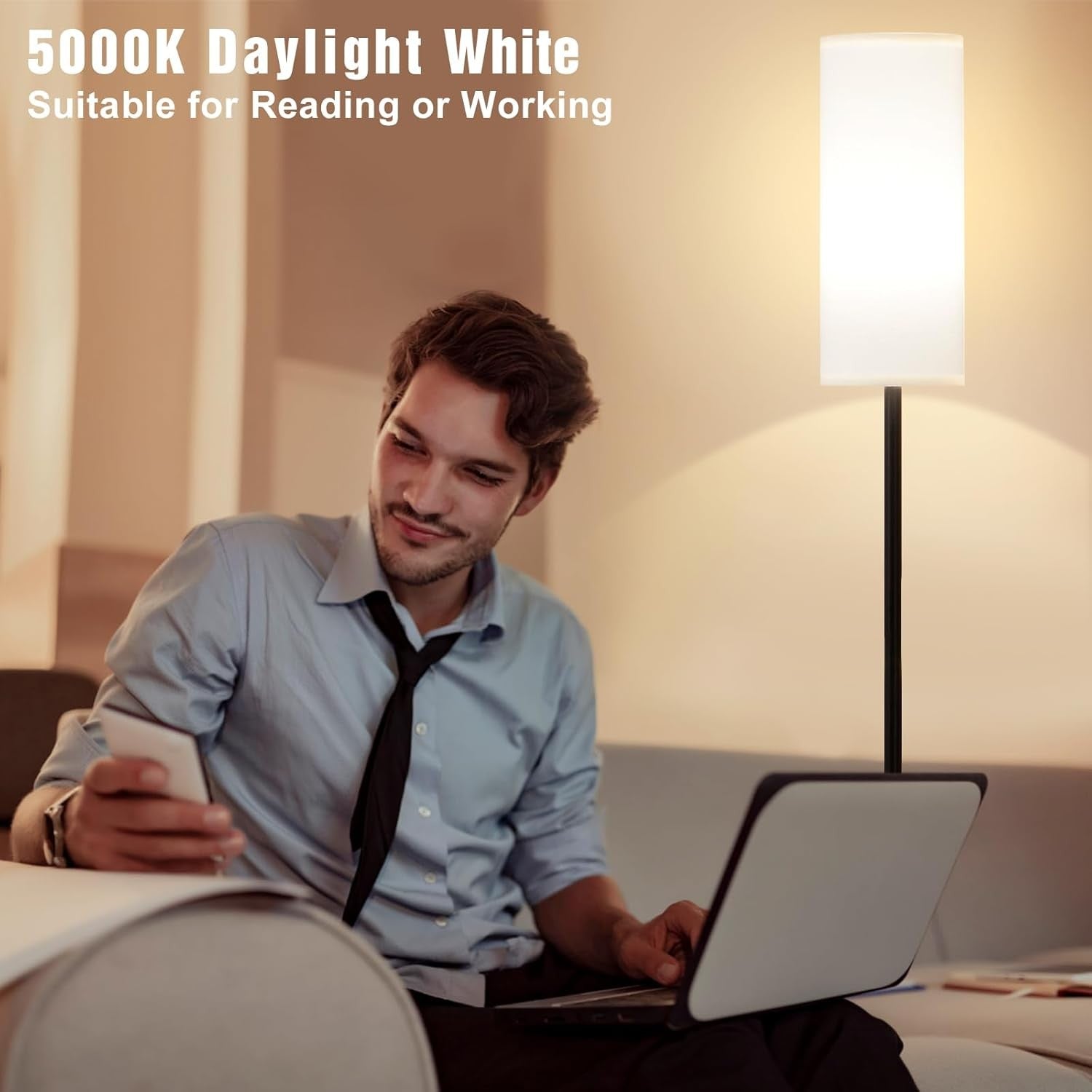 Modern Floor Lamp Remote Control Dimmable LED Standing Light Living Room