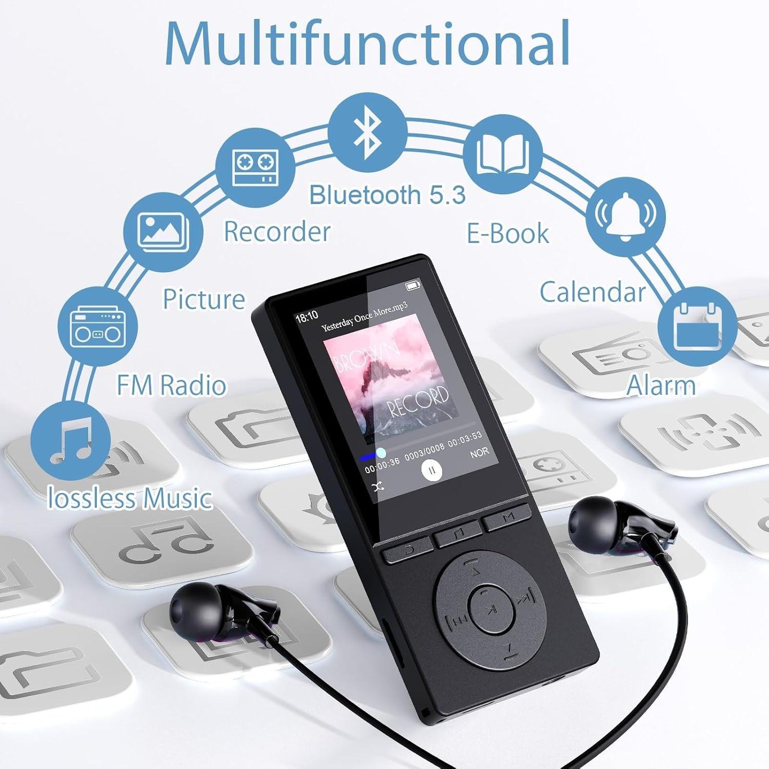 64GB MP3 Player Bluetooth 5.3 Music Player with FM Radio & Speaker