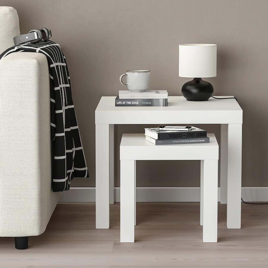Space Saving White Industrial Side End Table Engineered Wood 45x55x45 cm