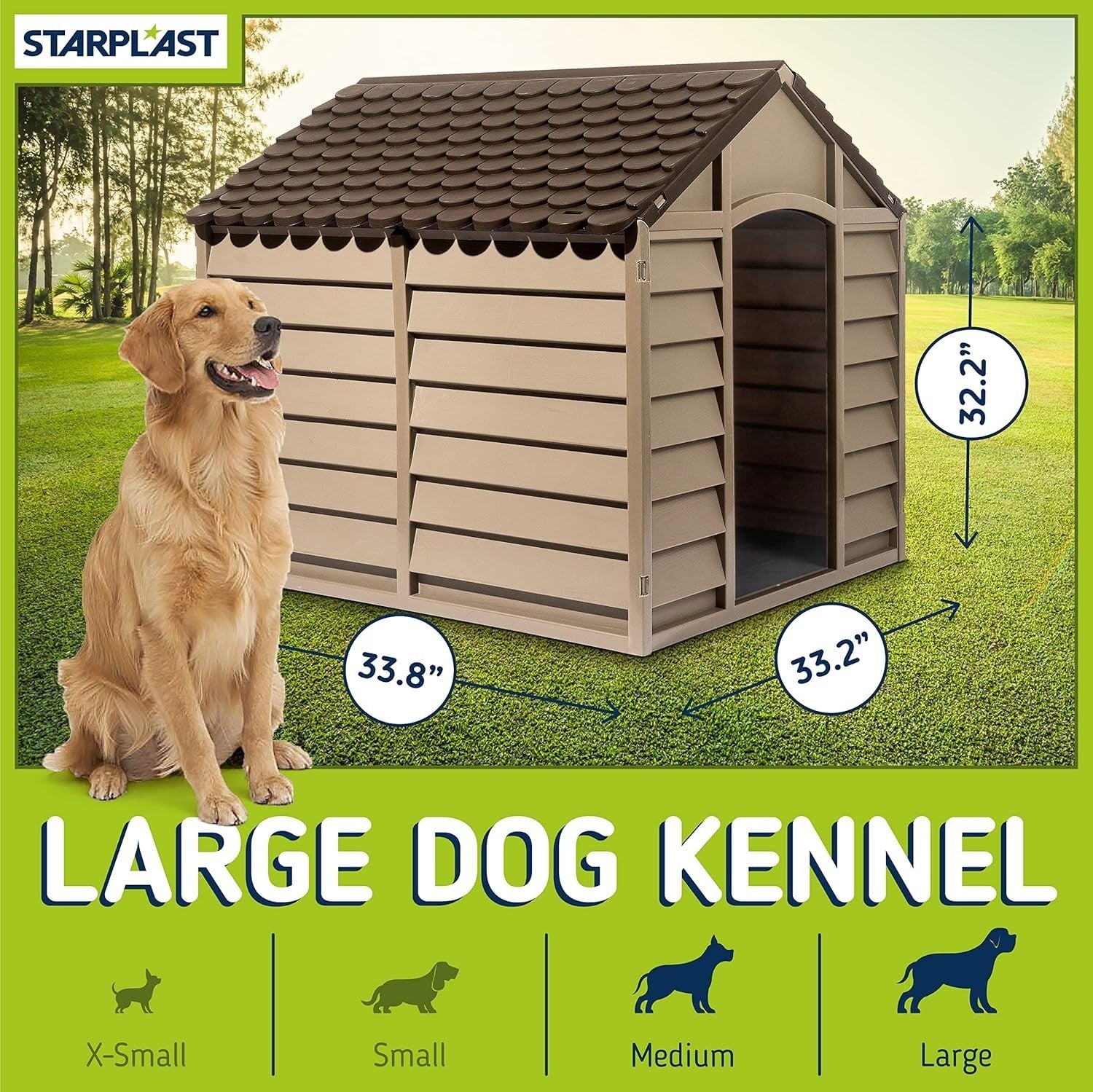 Heavy Duty Small Plastic Dog Kennel Weatherproof Outdoor Pet House Brown