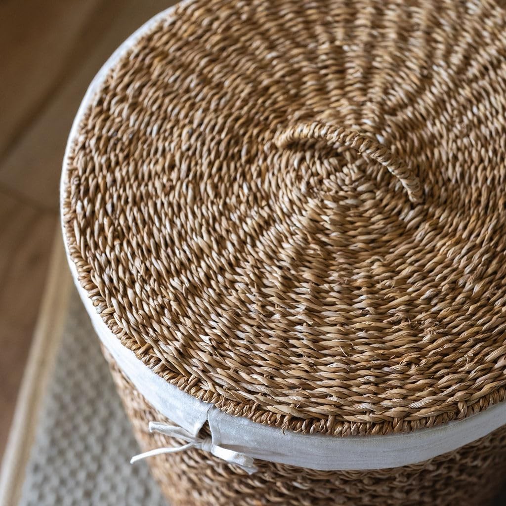 Extra Large Seagrass Laundry Basket with Lid & Removable Liner | Handwoven Hampe