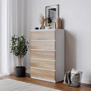 Modern 5 Drawer Bedroom Chest Oak Drawers White Frame Storage Cabinet