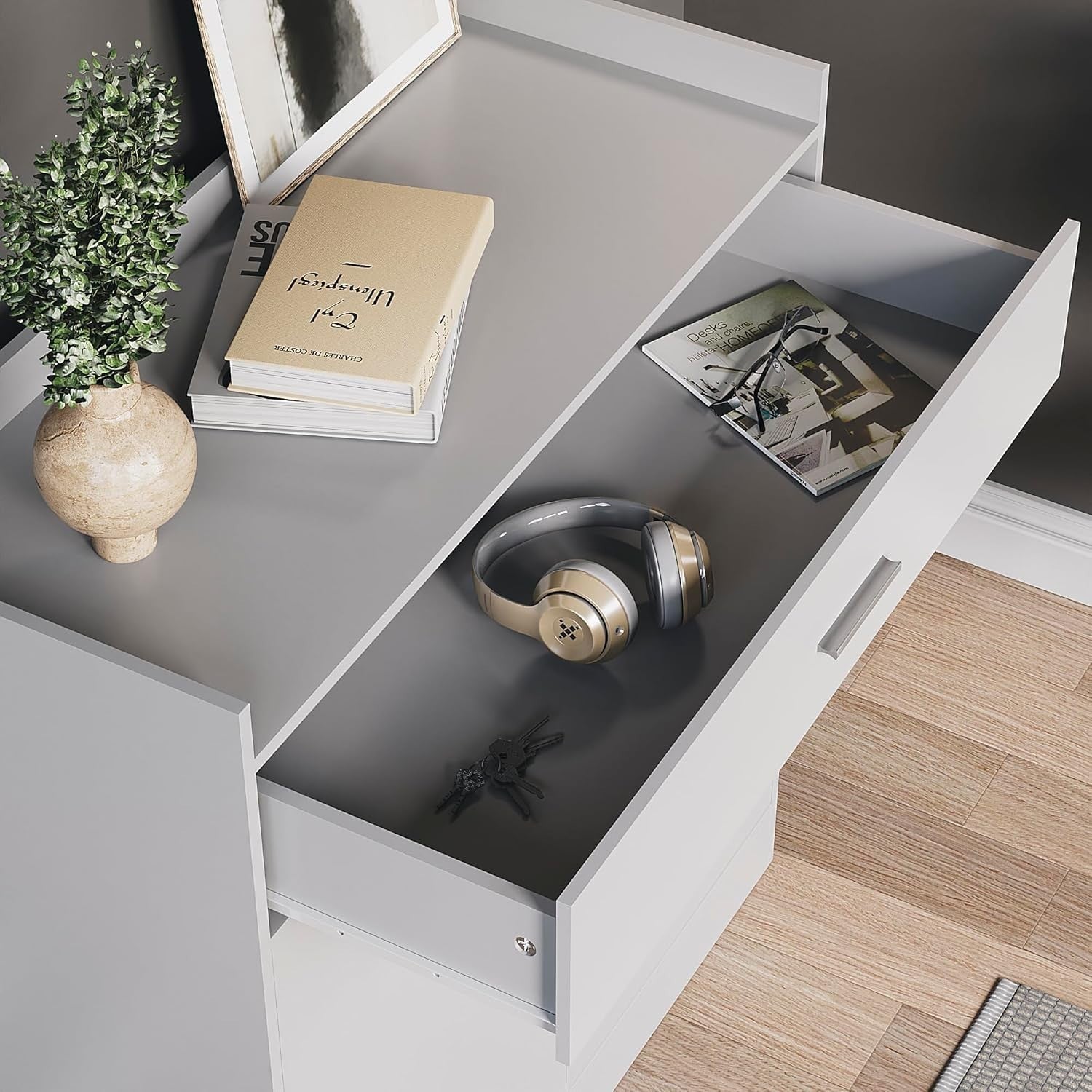 White Shoe Cabinet Modern 2 Door 1 Drawer Storage Cupboard for Hallway