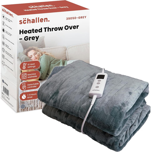 Grey Electric Heated Throw Blanket 120x160cm Soft Fleece Timer 10 Heat Levels