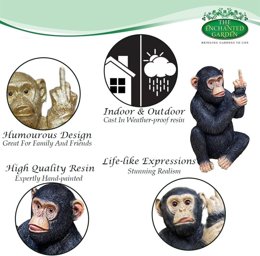Funny Rude Monkey Ornament Black Resin Figurine Middle Finger Gag Gift Decor