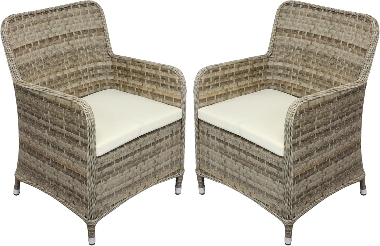 Set of 2 Brown Rattan Tub Armchairs With Cushions Outdoor Garden Patio Seats