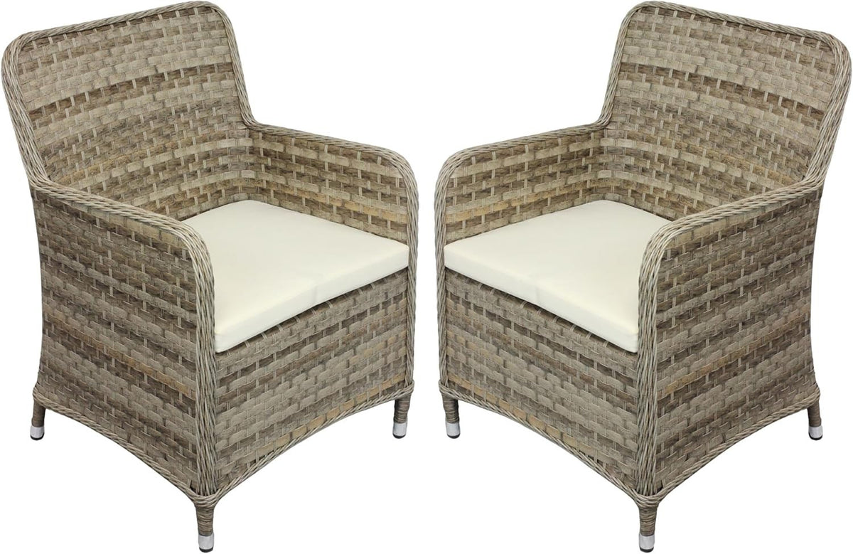 Set of 2 Brown Rattan Tub Armchairs With Cushions Outdoor Garden Patio Seats