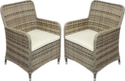 Set of 2 Brown Rattan Tub Armchairs With Cushions Outdoor Garden Patio Seats