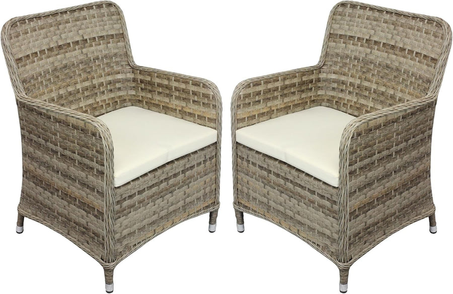 Set of 2 Brown Rattan Tub Armchairs With Cushions Outdoor Garden Patio Seats