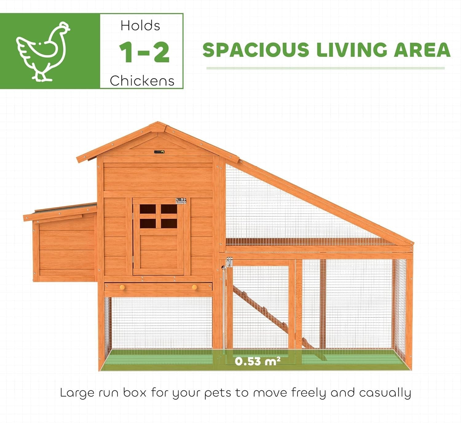 Wooden Chicken Coop with Run Nesting Box Slide Out Tray Ramp 4 Hens
