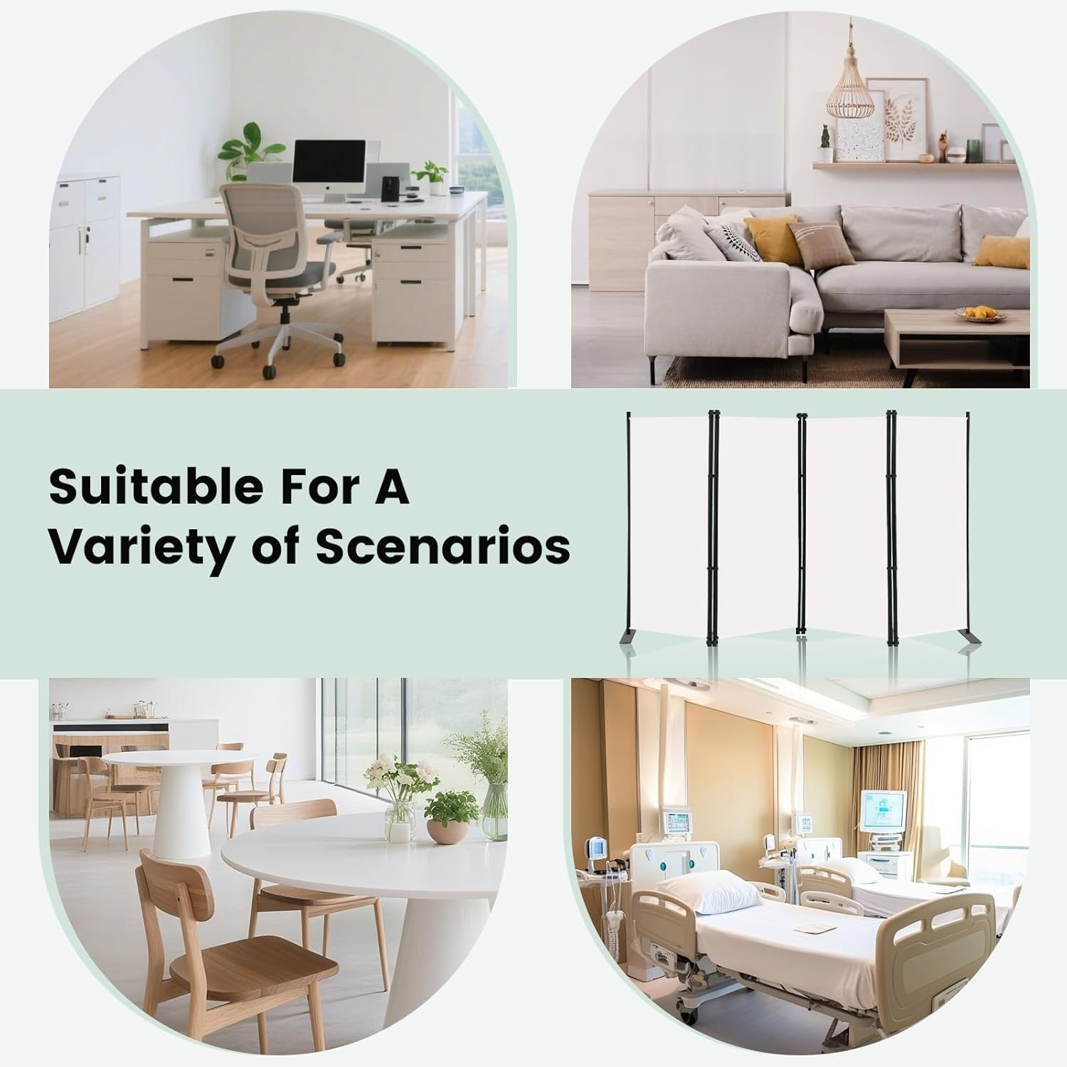 4 Panel Freestanding Room Divider Folding Privacy Screen 203x183cm White