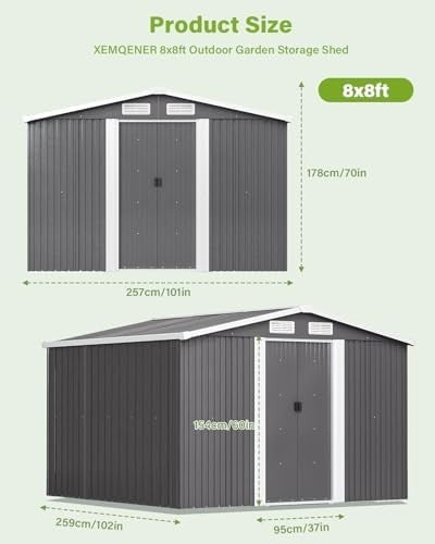 Lockable 8x8 FT Metal Garden Shed with Base Outdoor Storage House