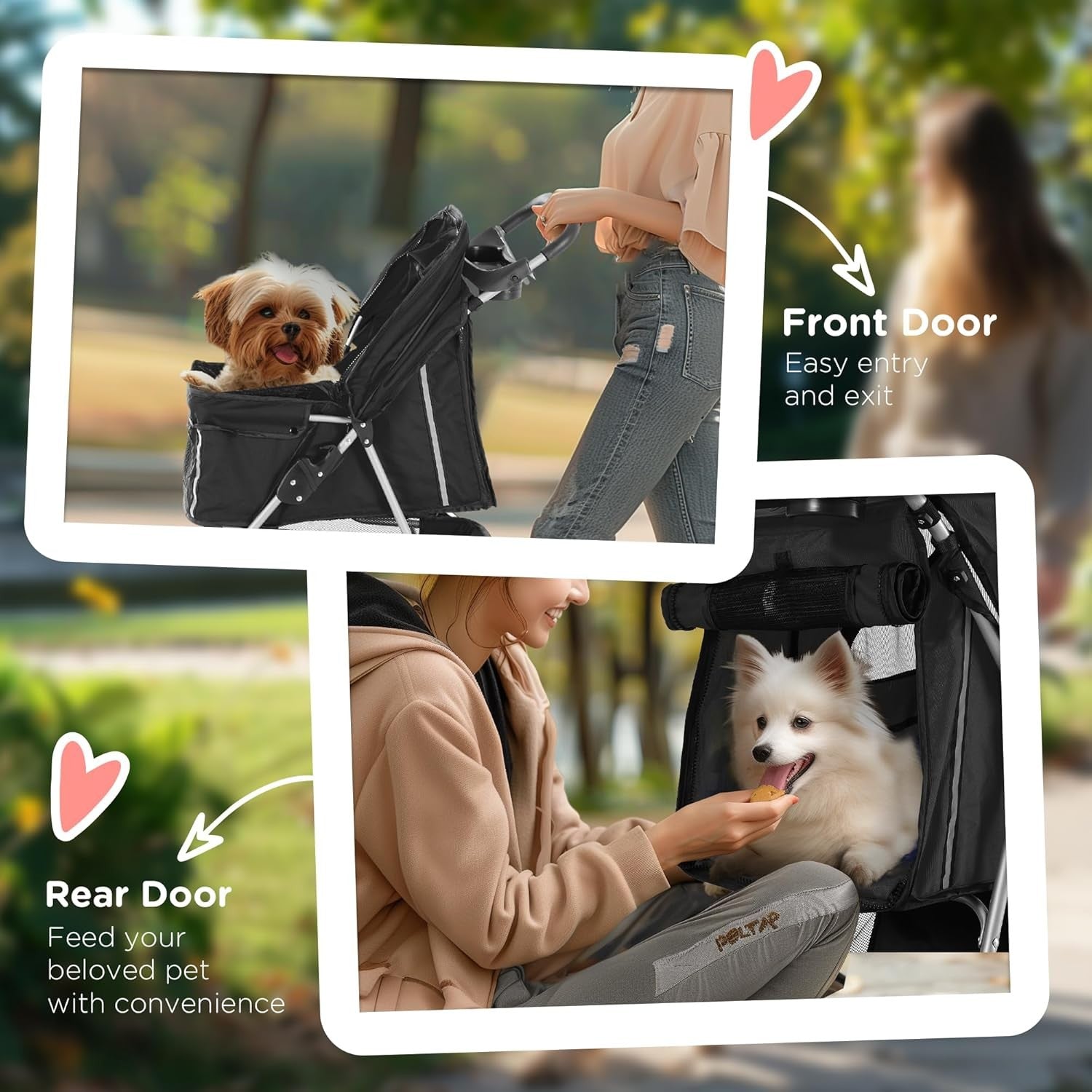 Pet Travel Stroller Dog Cat Pushchair 3 Wheel Jogger Folding Carrier Black