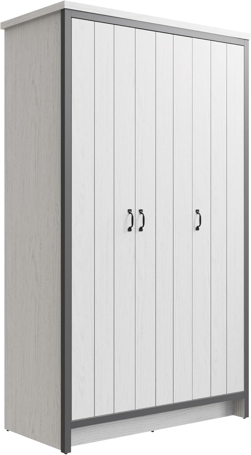 3 Door Bedroom Wardrobe with Rails & Shelves – White Storage Unit