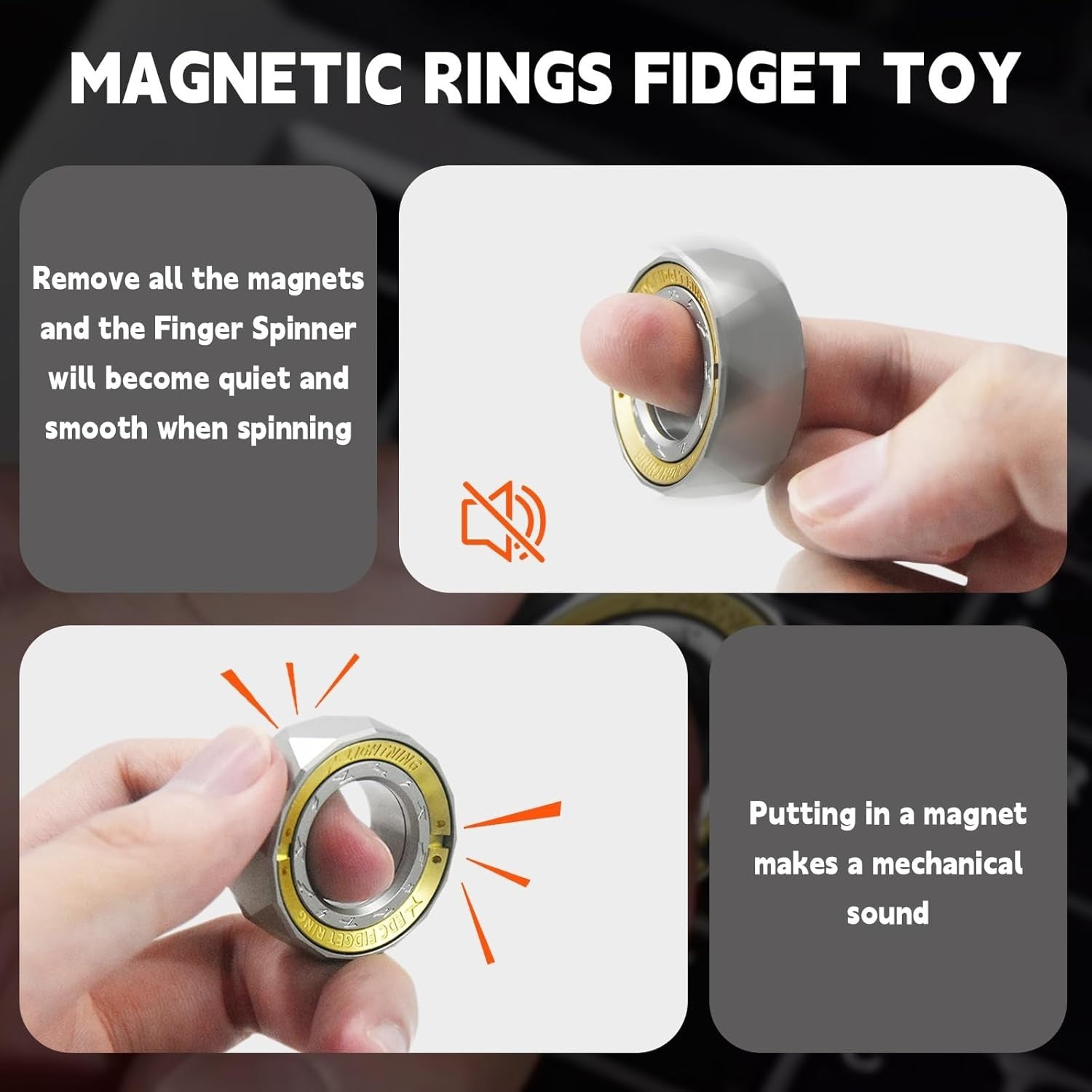 Silver Lightning Fidget Ring Stainless Steel Click Slider Anxiety Relief