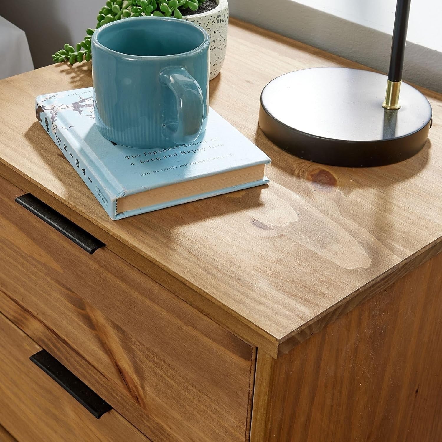 2 Drawer Pine Wood Bedside Table Nightstand Cabinet | Hairpin Legs