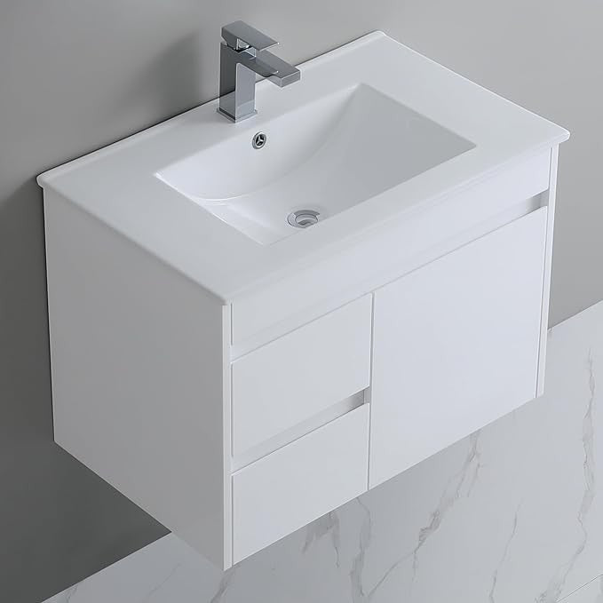 750mm White Gloss Wall Hung Bathroom Vanity Unit with Basin Sink Storage Cabinet