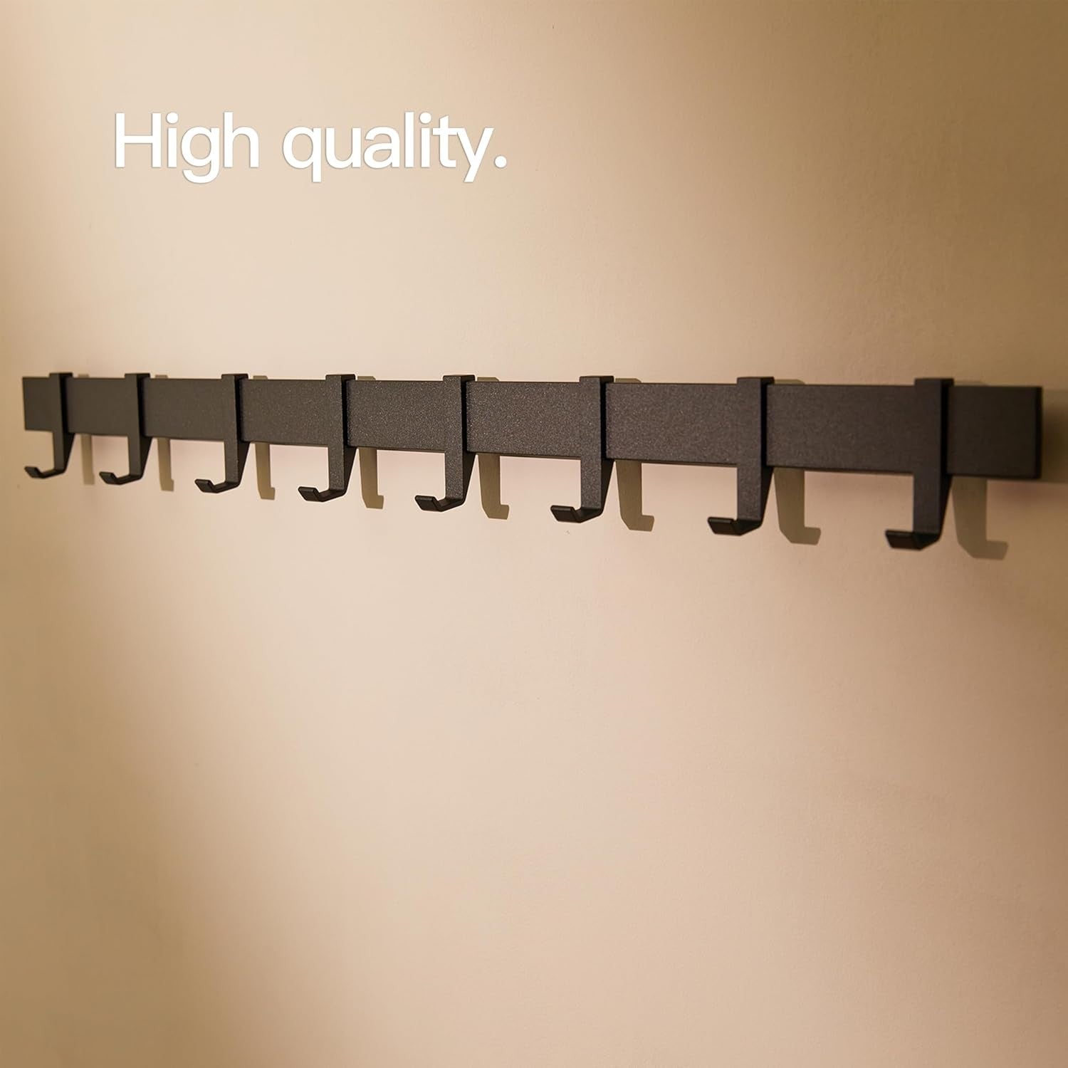 Modern Wall Coat Rack 80cm | Black Metal Rail with 8 Sliding Hooks Matte