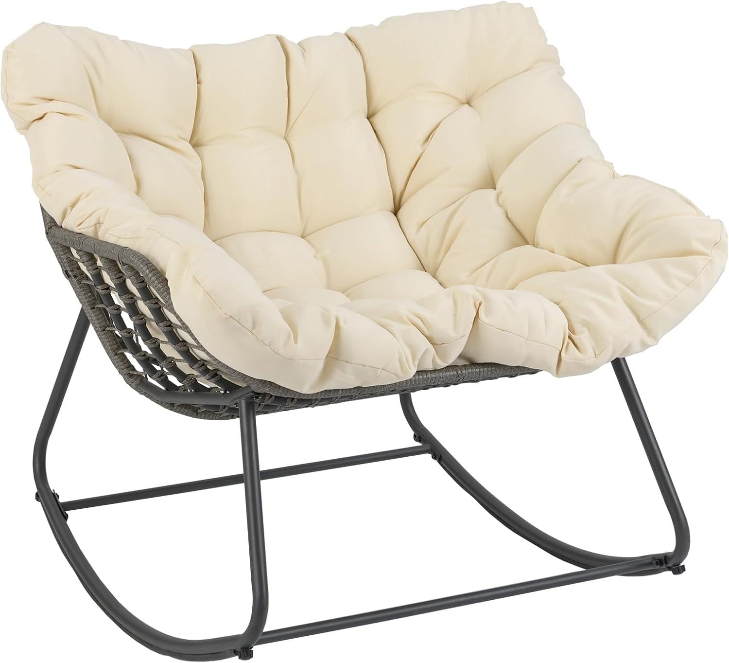 Egg Rocking Chair with Thick Cushion, Wicker Patio Seat, 100x98x89cm