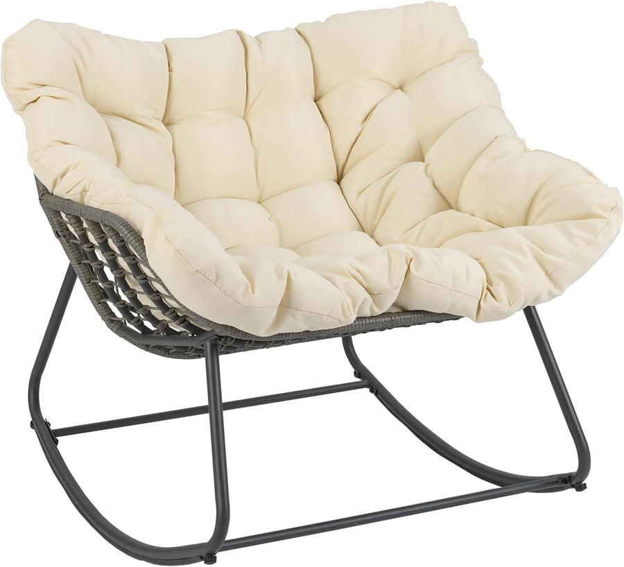 Egg Rocking Chair with Thick Cushion, Wicker Patio Seat, 100x98x89cm