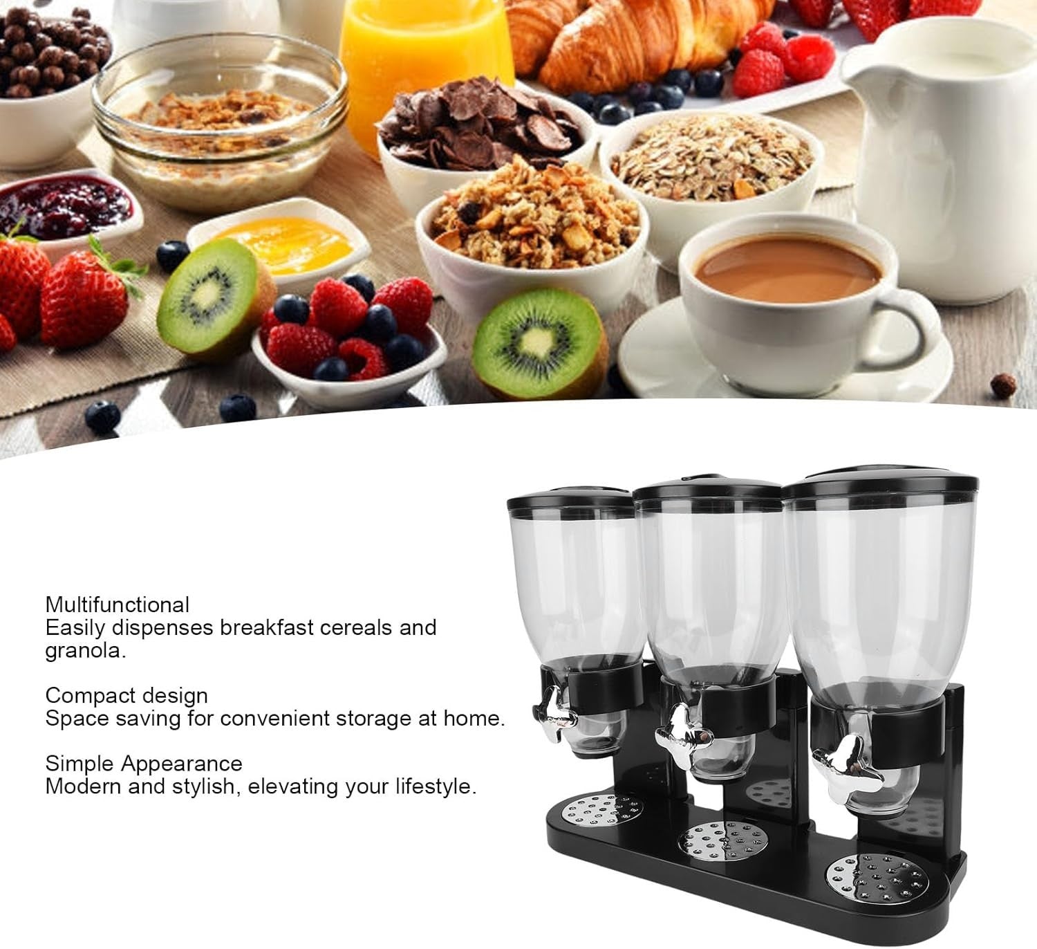 Triple Dry Food Dispenser Cereal Candy Nuts Rice Storage Container