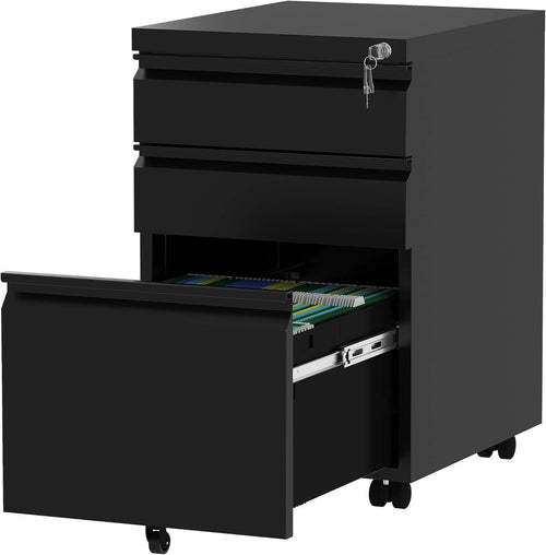 Lockable 3-Drawer Mobile Filing Cabinet Rolling Metal Office Storage 62cm