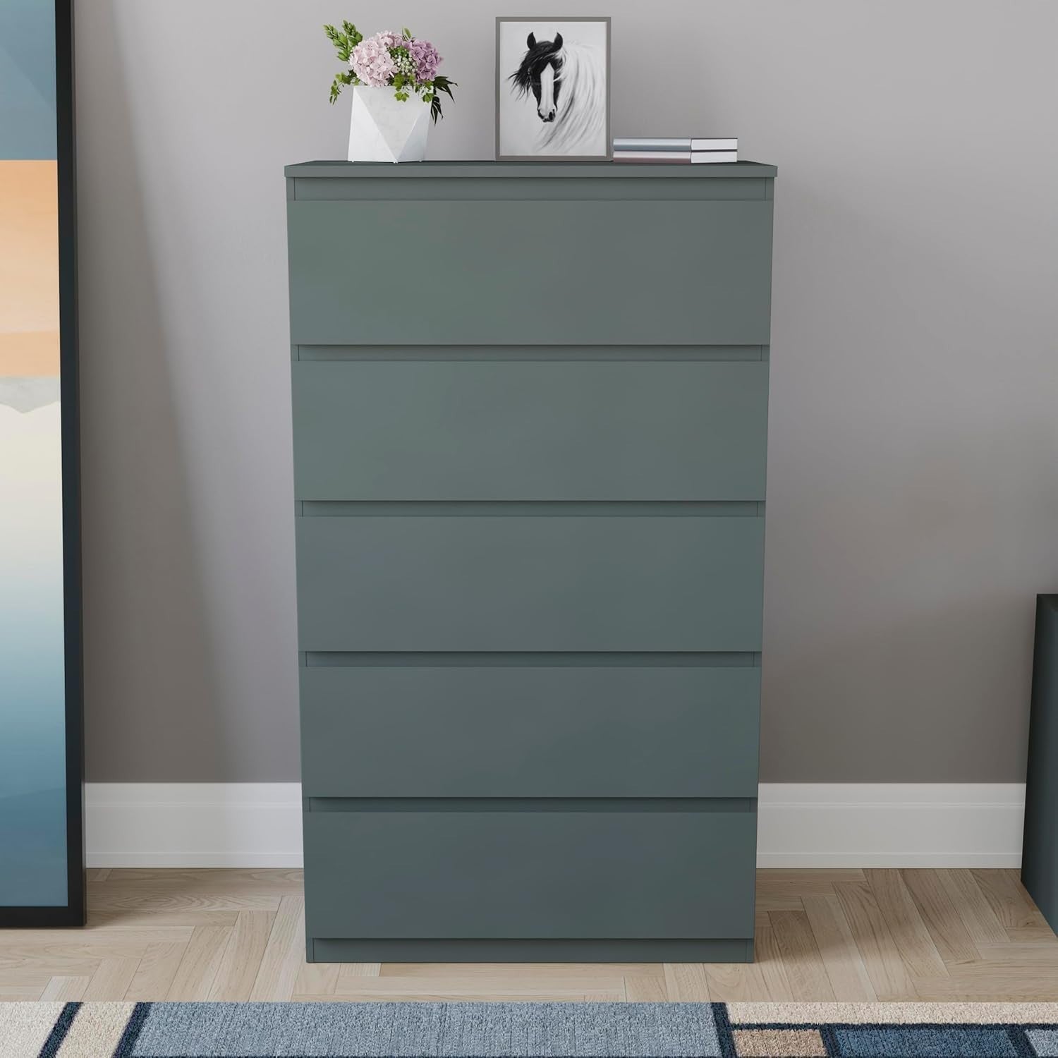 5 Drawer Modern Wooden Chest Storage Unit - Bedroom Organizer, Easy Assembly