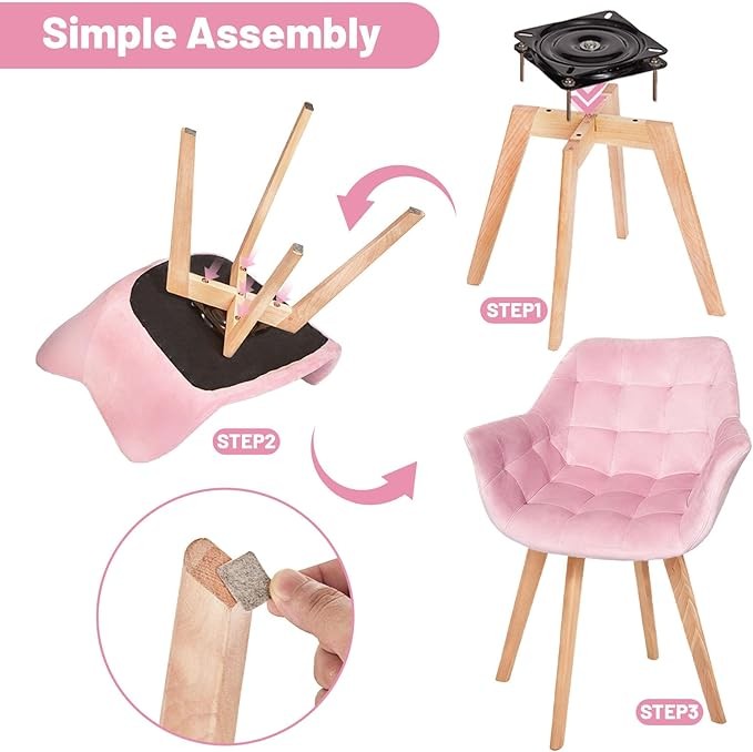Pink Velvet Swivel Accent Armchair Vanity Makeup Chair Wood Legs