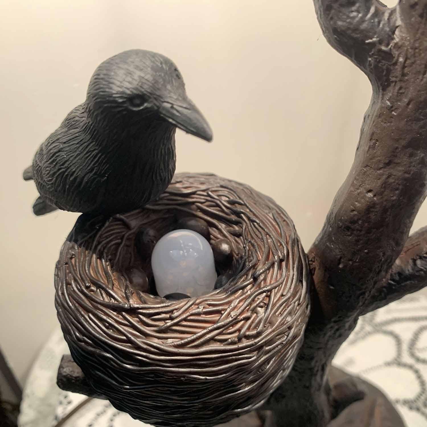 Tiffany Stained Glass Raven Table Lamp Full Moon Night Light Decor