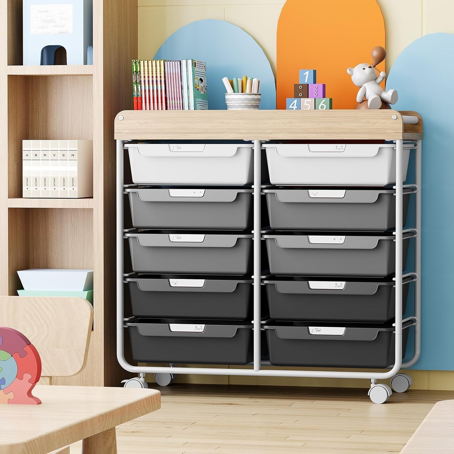 10 Drawer Rolling Craft Cart Storage Organizer Trolley Gray Wheels