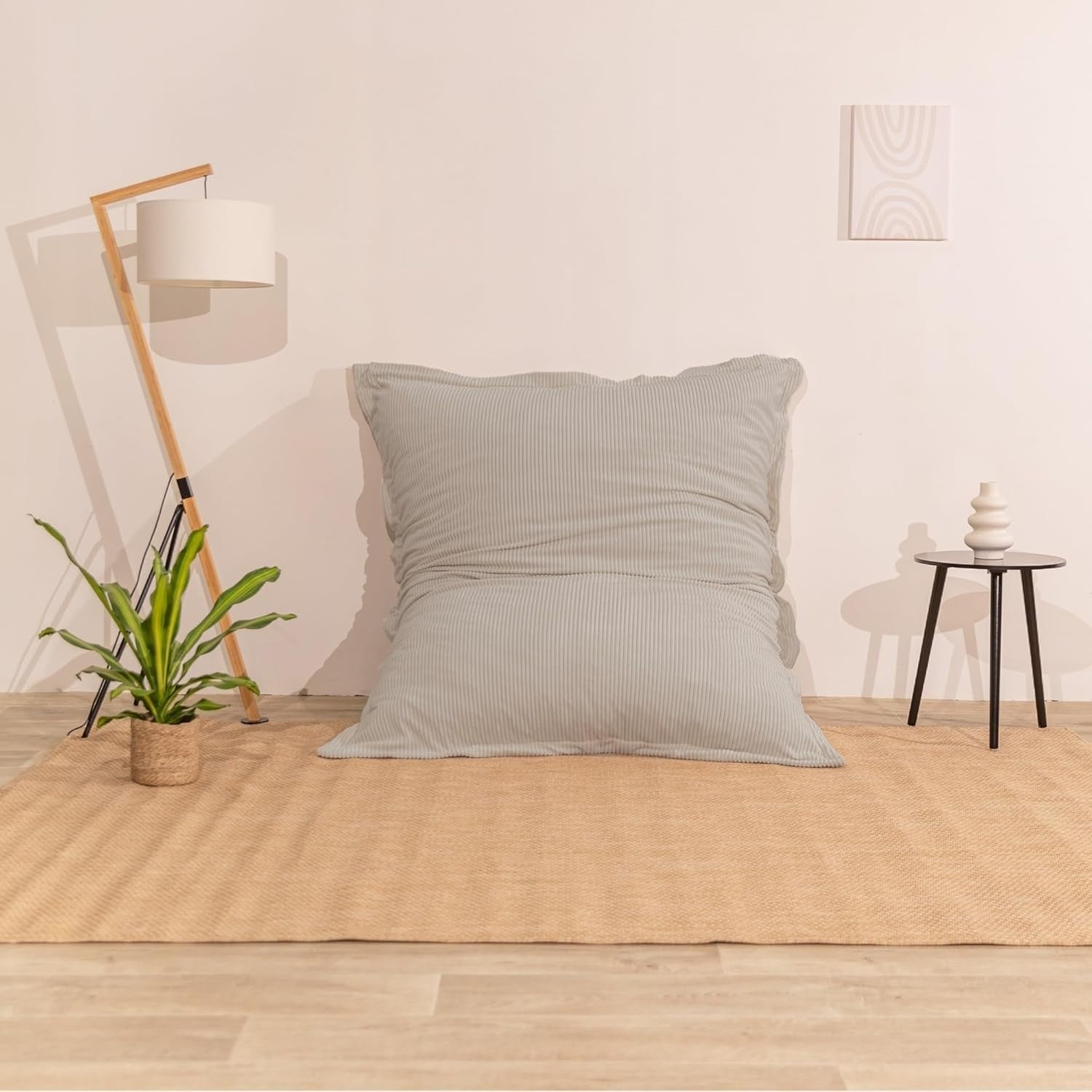 XXL Foam Bean Bag Light Grey Sofa for Adults-Kids Corduroy Floor Seat 180x140cm