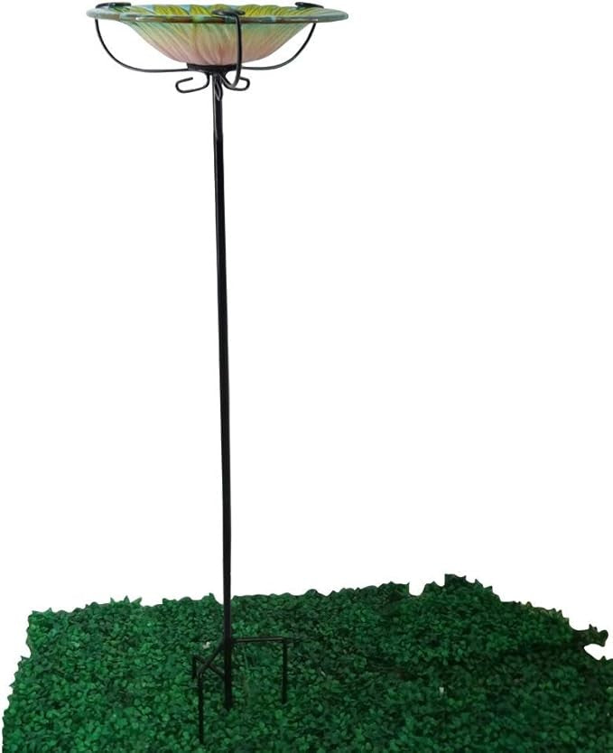 28" Glass Bird Bath Garden Stake – Chrysanthemum Design Outdoor Feeder