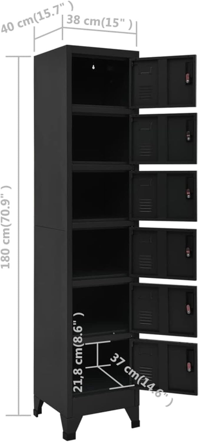 6 Door Black Metal Locker Cabinet Lockable Steel Storage Cupboard Office Gym