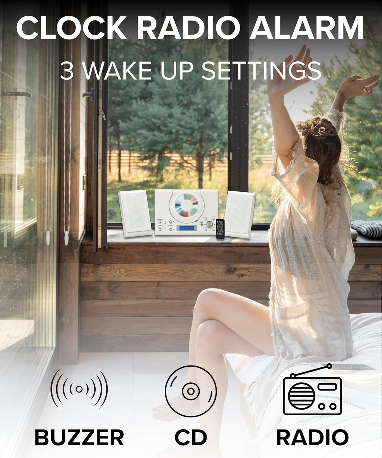 Wall Mount CD Player Stereo System USB MP3 FM Radio Alarm Remote Control White