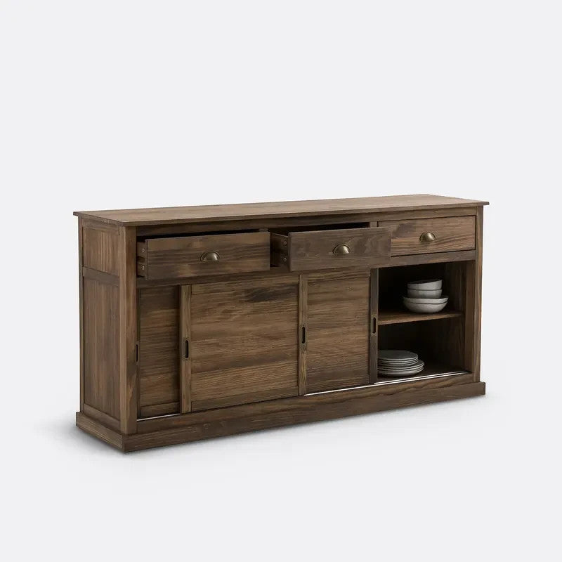 Solid Pine Triple Sideboard Unit with Drawers & Sliding Doors 172cm