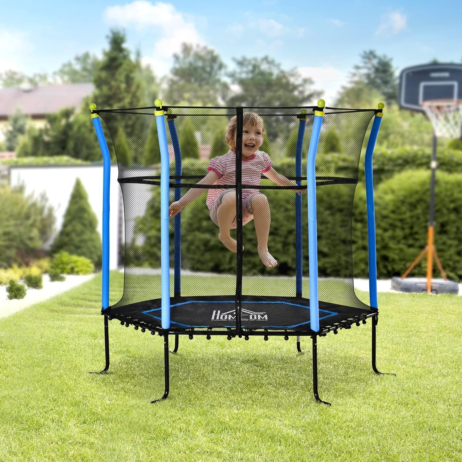 5.4FT Kids Trampoline with Enclosure Net Springless Indoor Play 60KG