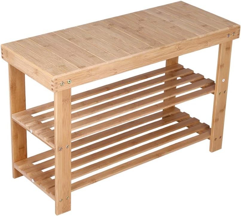 Natural Bamboo 3-Tier Shoe Storage Bench – Eco Entryway Organizer Seat