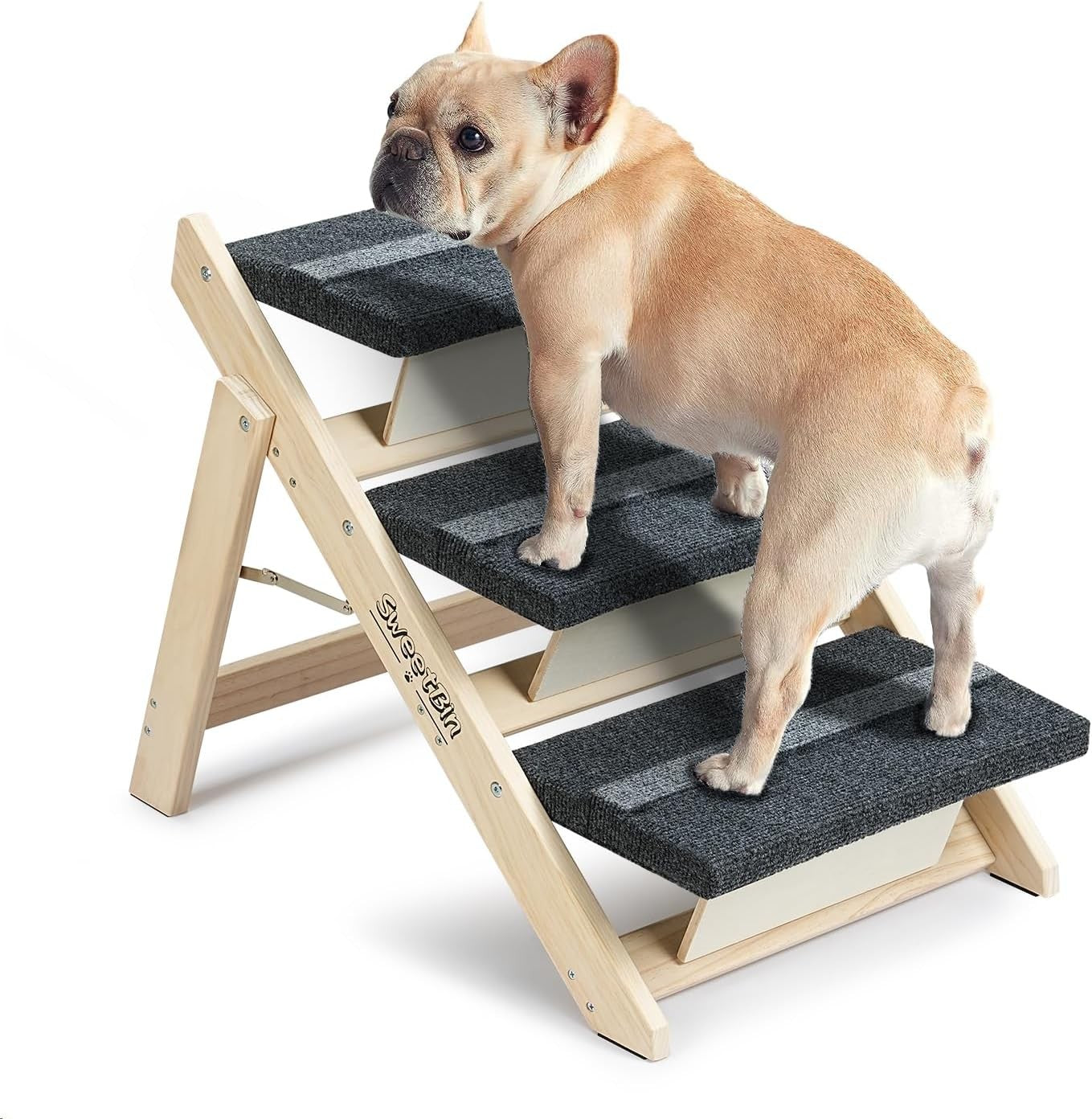 2-in-1 Foldable Pet Stairs & Ramp Carpeted 3-Tier Dog Cat Ladder