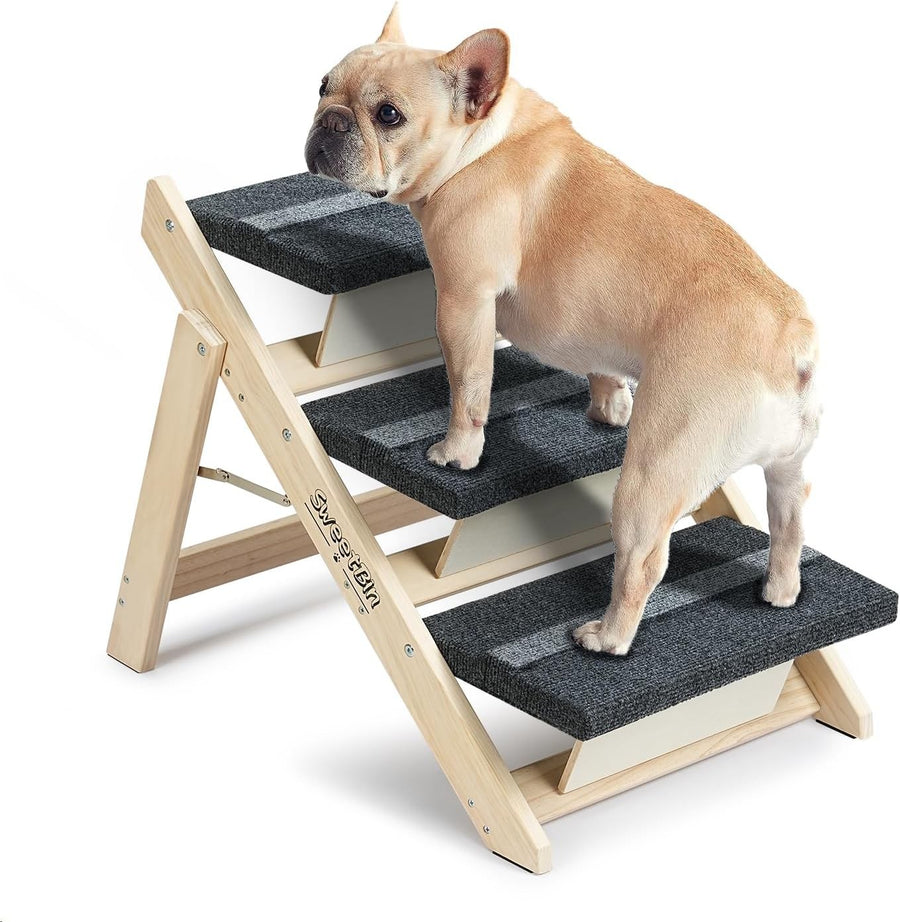2-in-1 Foldable Pet Stairs & Ramp Carpeted 3-Tier Dog Cat Ladder