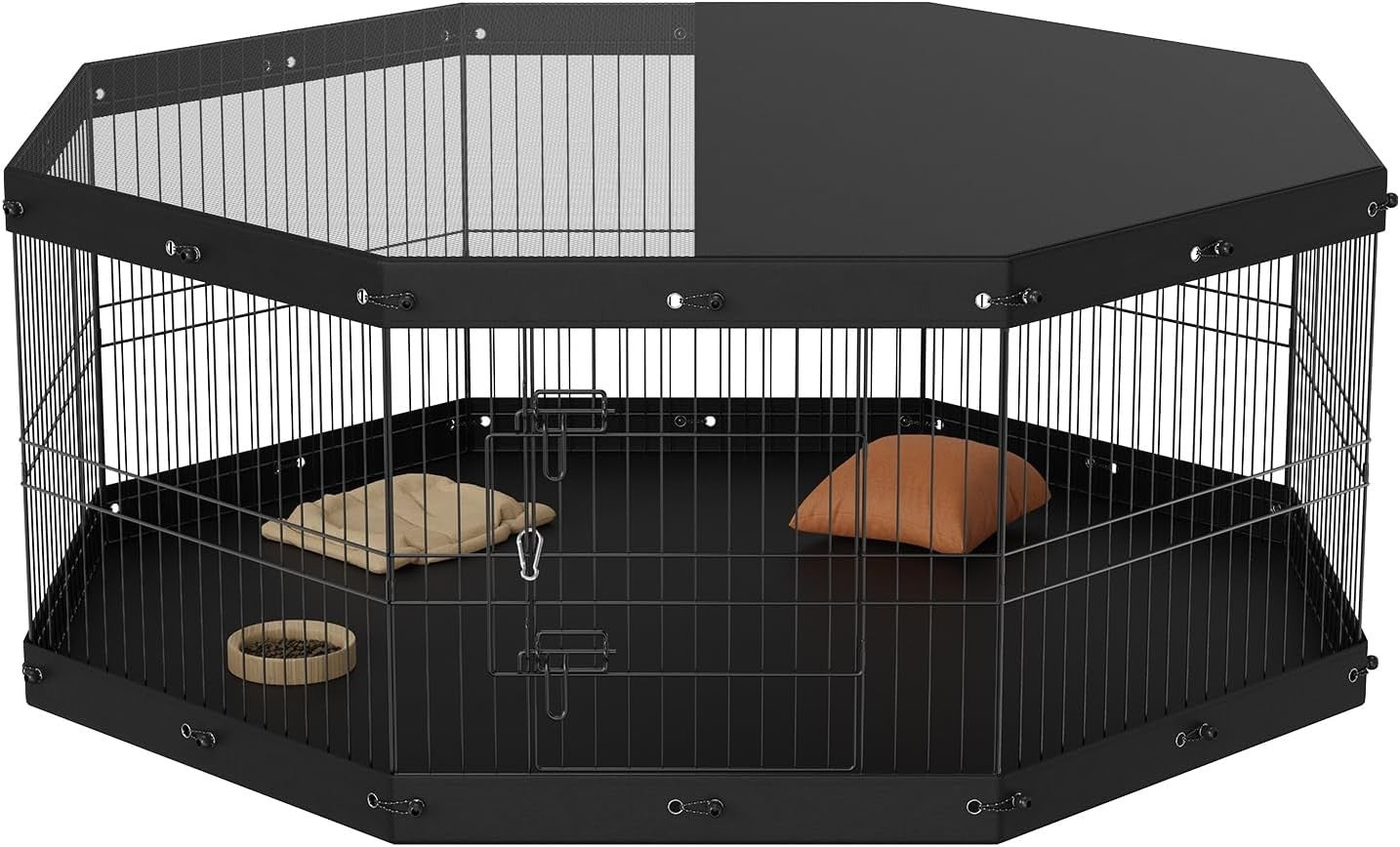 Foldable 24" Metal Dog Playpen 8-Panel Fence with Cover & Mat Indoor Outdoor