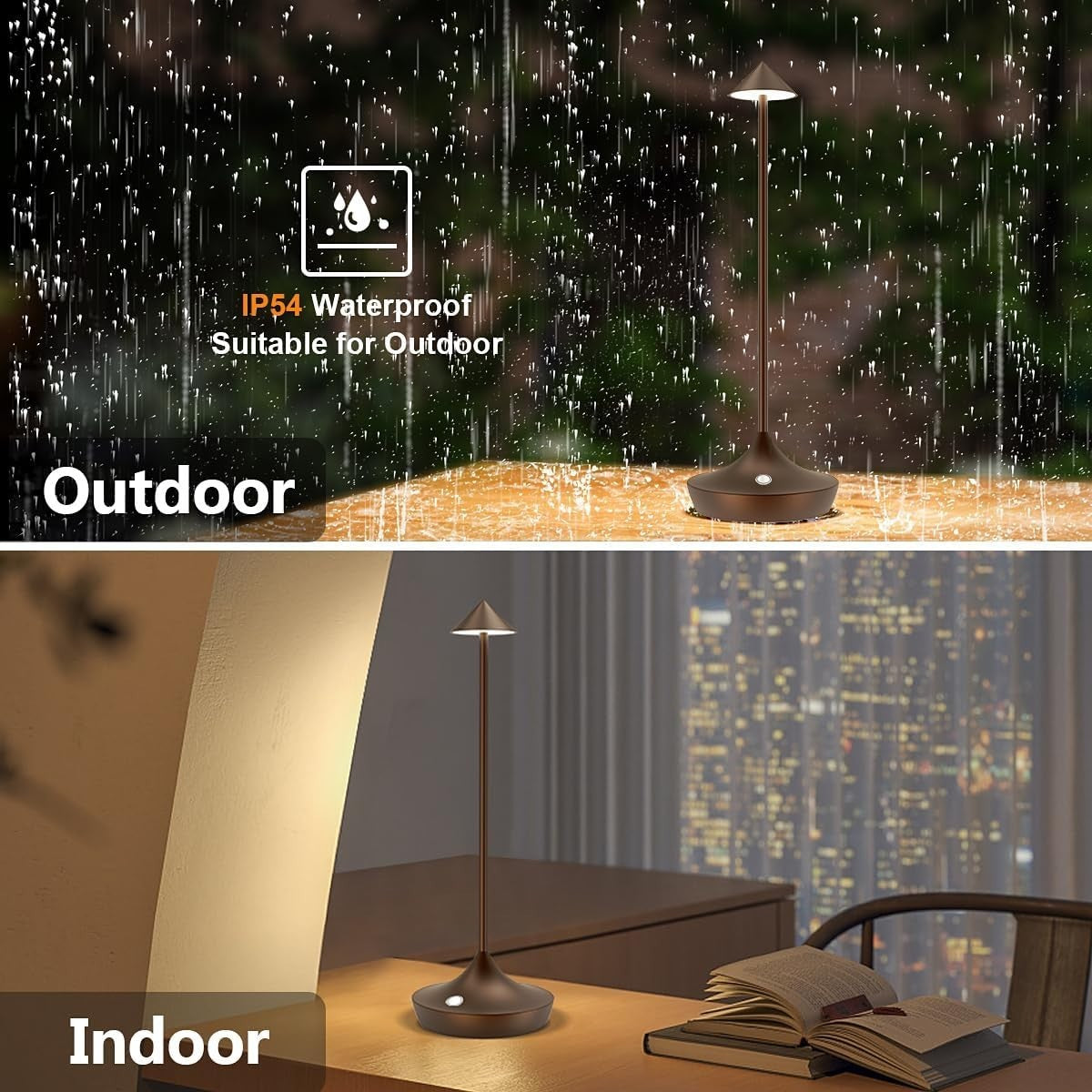Cordless Rechargeable LED Table Lamps, Dimmable, Portable, 2pcs Brown