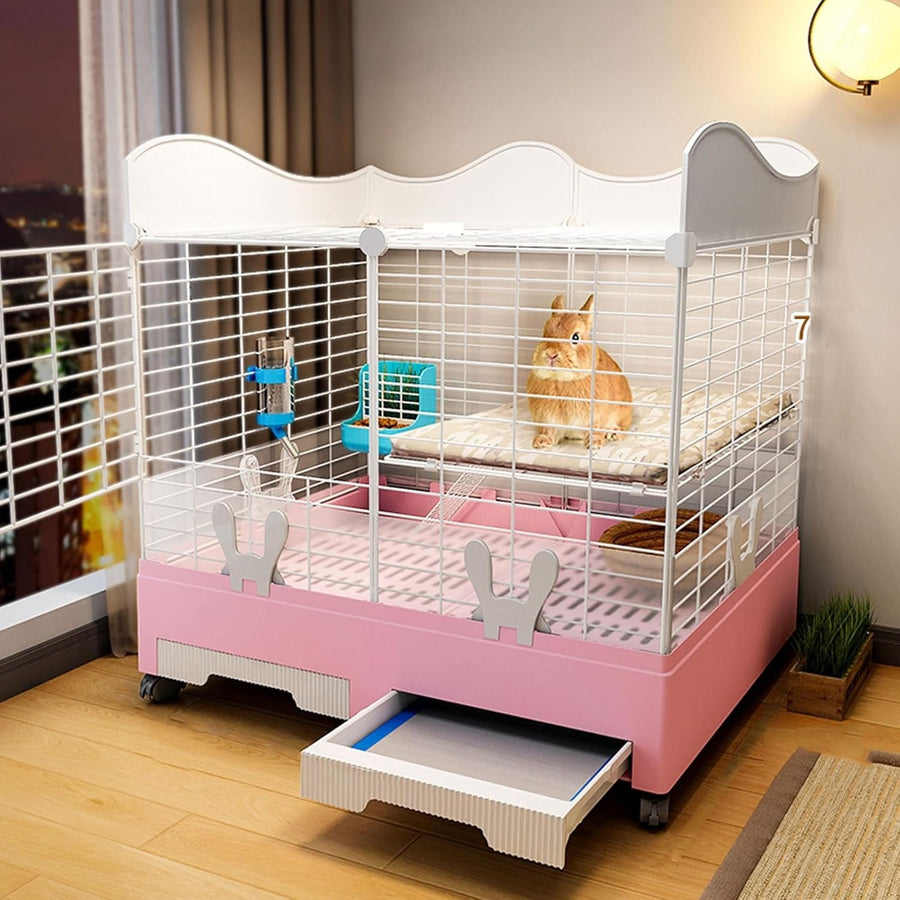 Indoor Rabbit Hutch Bunny Cage Double Layer Easy Clean Large Capacity