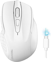 White Rechargeable Bluetooth Mouse Silent Tri Mode 4800DPI Ergonomic Office