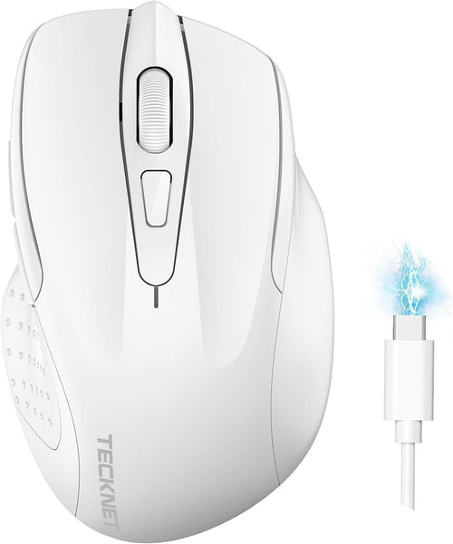 White Rechargeable Bluetooth Mouse Silent Tri Mode 4800DPI Ergonomic Office