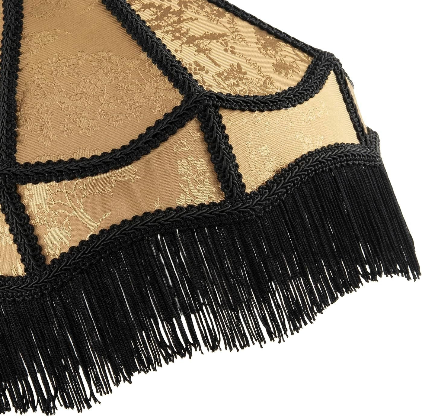 Victorian Gold Shimmer Empire Lampshade Floral Black Tassels 30cm Pendant
